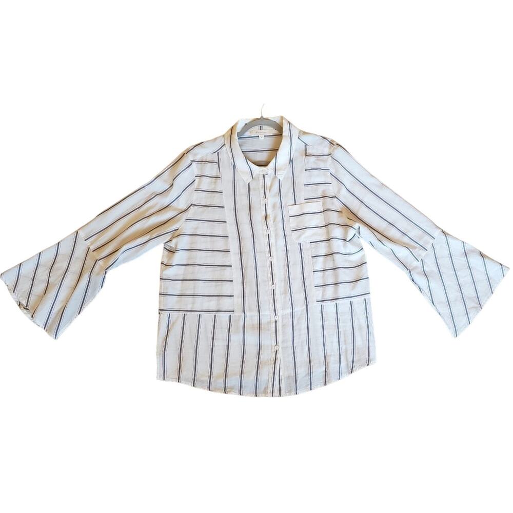 Two by Vince Camuto striped button-down split flare sleeve  XL 100% cotton NWOT